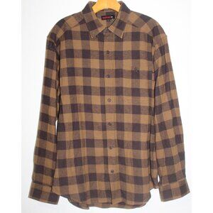 Wolverine Mens Brown Check Plaid Long Sleeve Cotton Flannel Button Down Shirt L